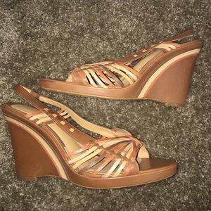 Via Spiga Woven Brown Orange Gold Wedges Size 10